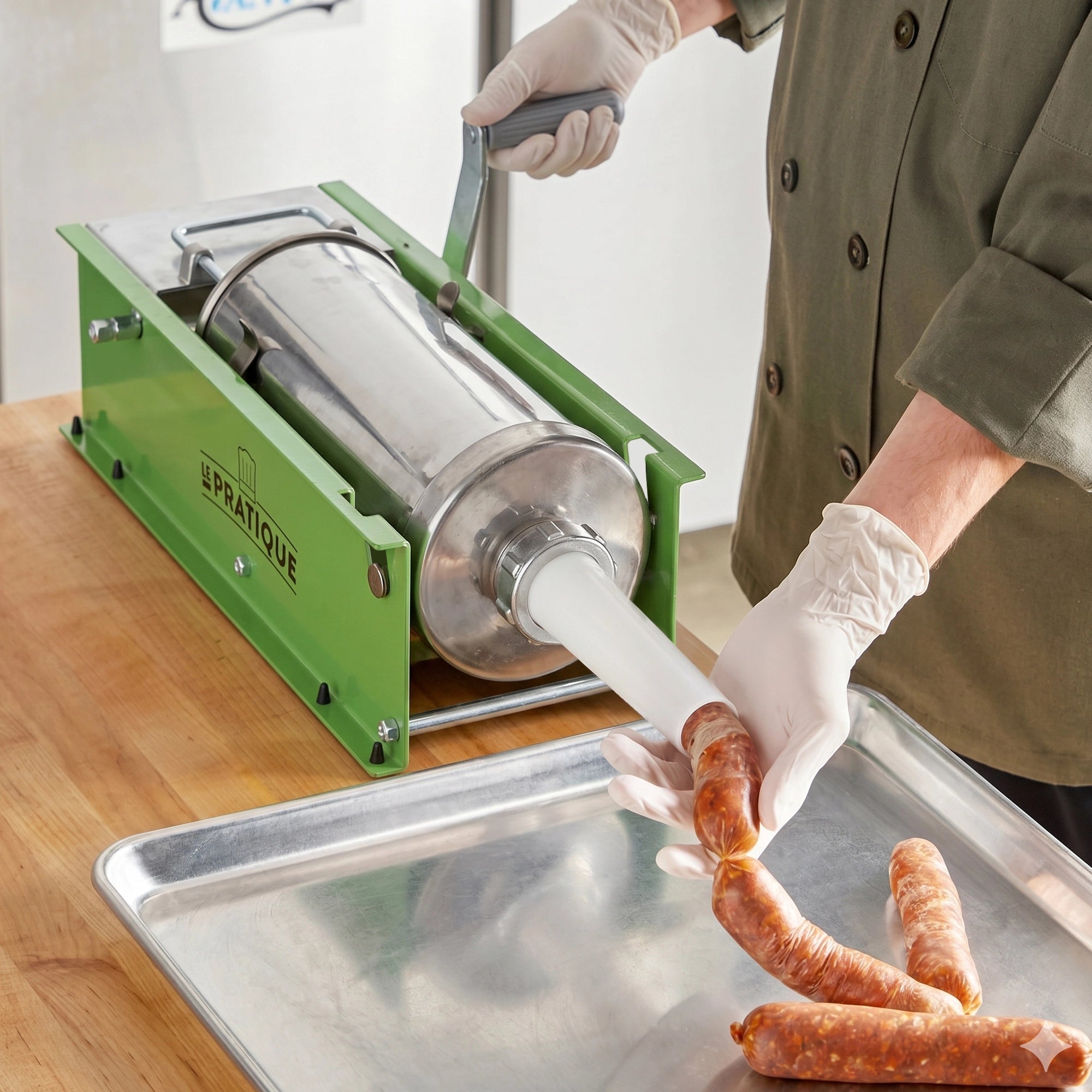 Le Pratique - Worstenvuller Horizontaal 5L - RVS cilinder 2 snelheden - sfeerbeeld