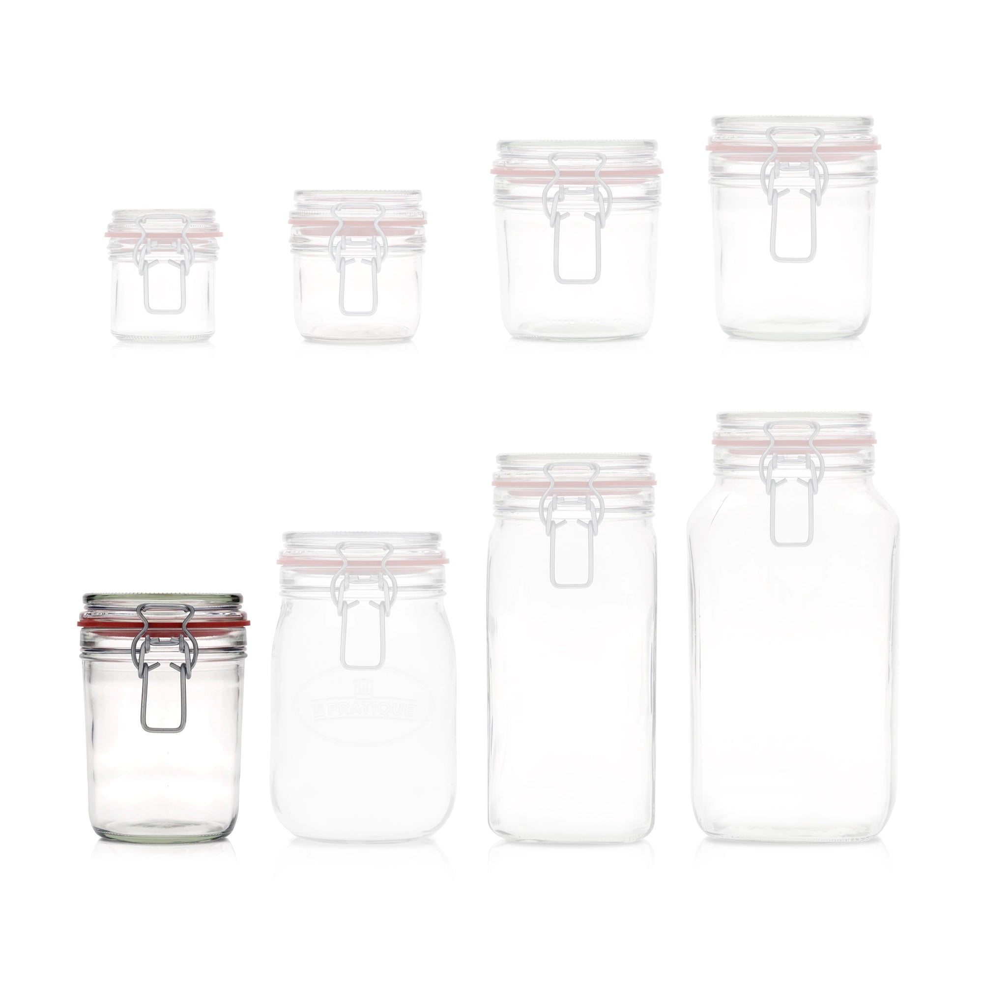 Le Pratique - Weckpot - 6x0,75 Liter - Set van 6 Beugelpotten 750ml - maatindicatie