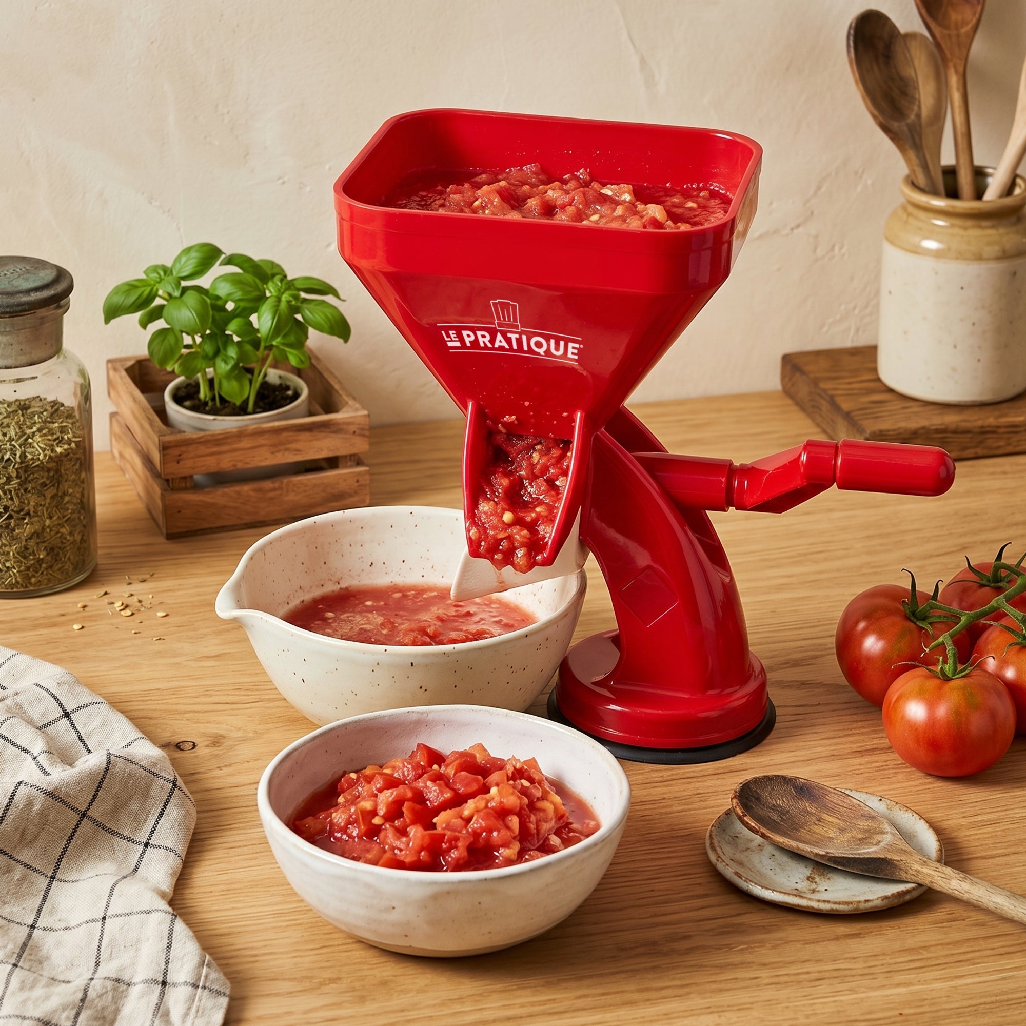 Le Pratique - Tomatenpers van duurzaam kunststof - 900ml - sfeerbeeld